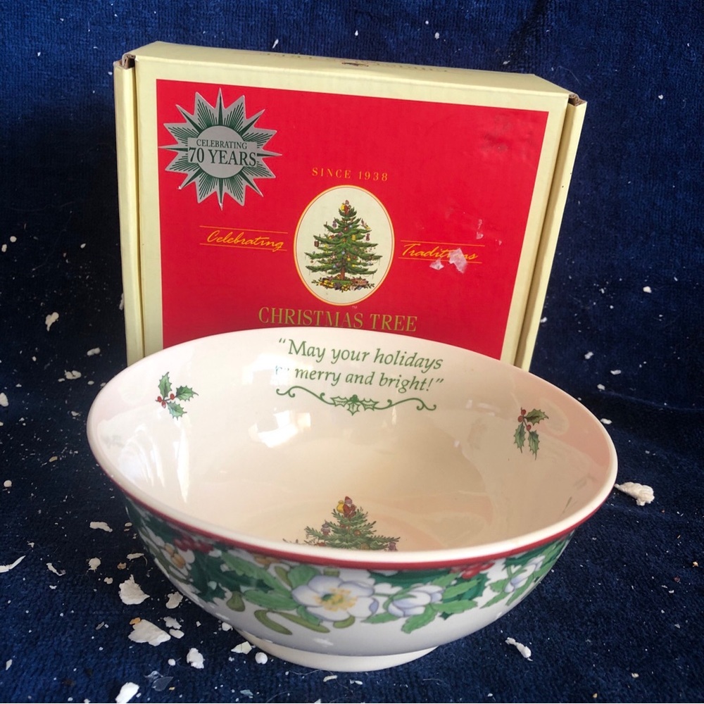 Spode Christmas Tree 70th Year Candy Bowl “May Your Holidays Be Merry & Bright”